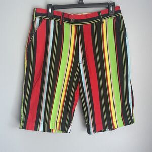 Loud Mouth Golf Men’s Size 32 Red Black Green Striped Shorts 11” Inseam